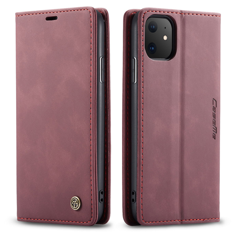 Leather Case Book Apple iPhone XR Burgundy, Action