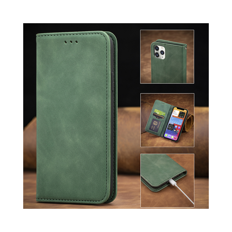 Leather Case Book Apple iPhone X Green, Action