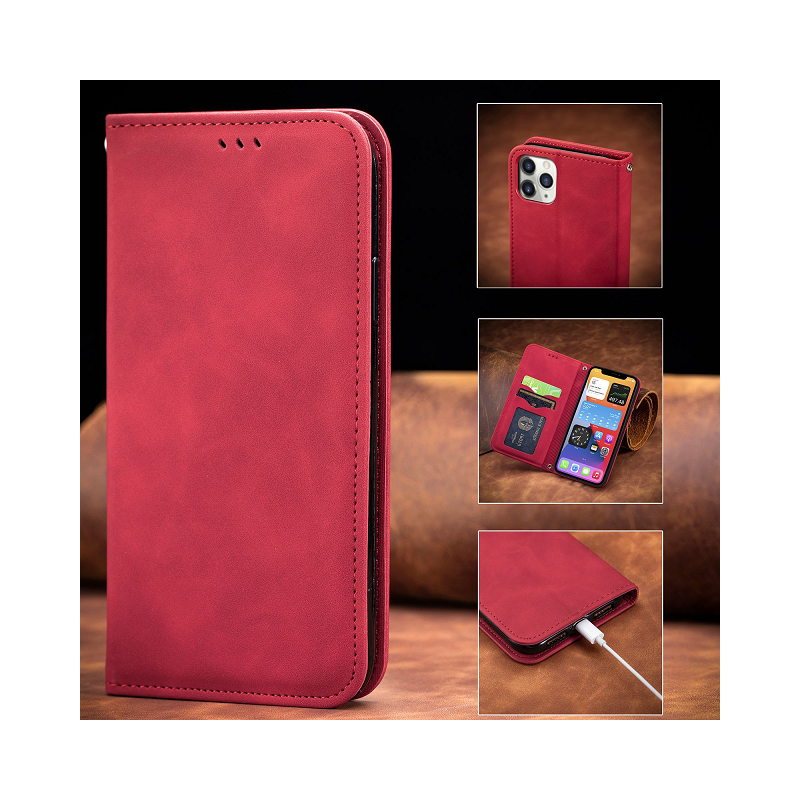 Leather Case Book Apple iPhone XR Red, Action