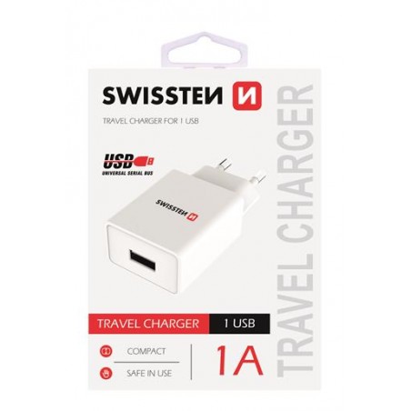 Swissten dobíjací adaptér Smart IC 1x USB 1A POWER BIELÝ