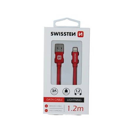 Dátový kábel SWISSTEN TEXTILE USB / LIGHTNING 1,2 M ČERVENÝ